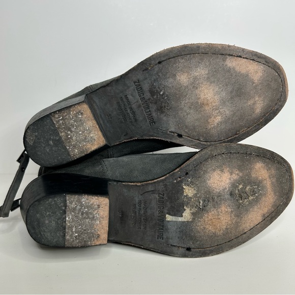 Zadig & Voltaire Teddy Ankle Booties Genuine Suede Canvas Raw Hem Zip Back Grey - Picture 10 of 16